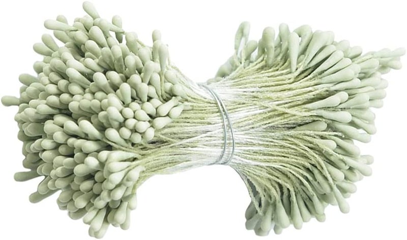 klarako Lot Double Head DIY Artificial Mini Flower Stamen Pistil DIY Wedding Bouquet  light green, as described - Image 1