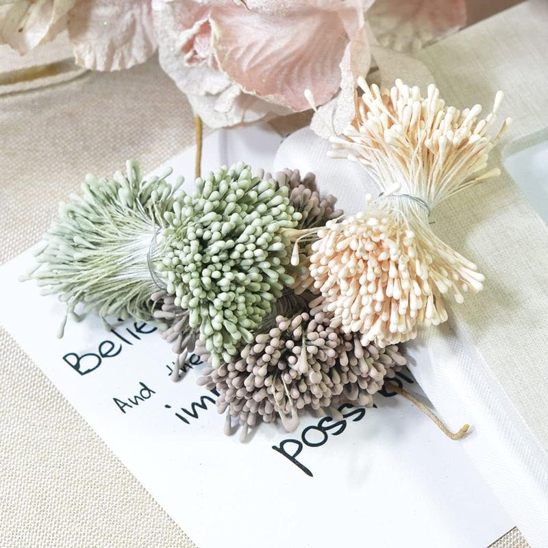 klarako Lot Double Head DIY Artificial Mini Flower Stamen Pistil DIY Wedding Bouquet  light green, as described - Image 4