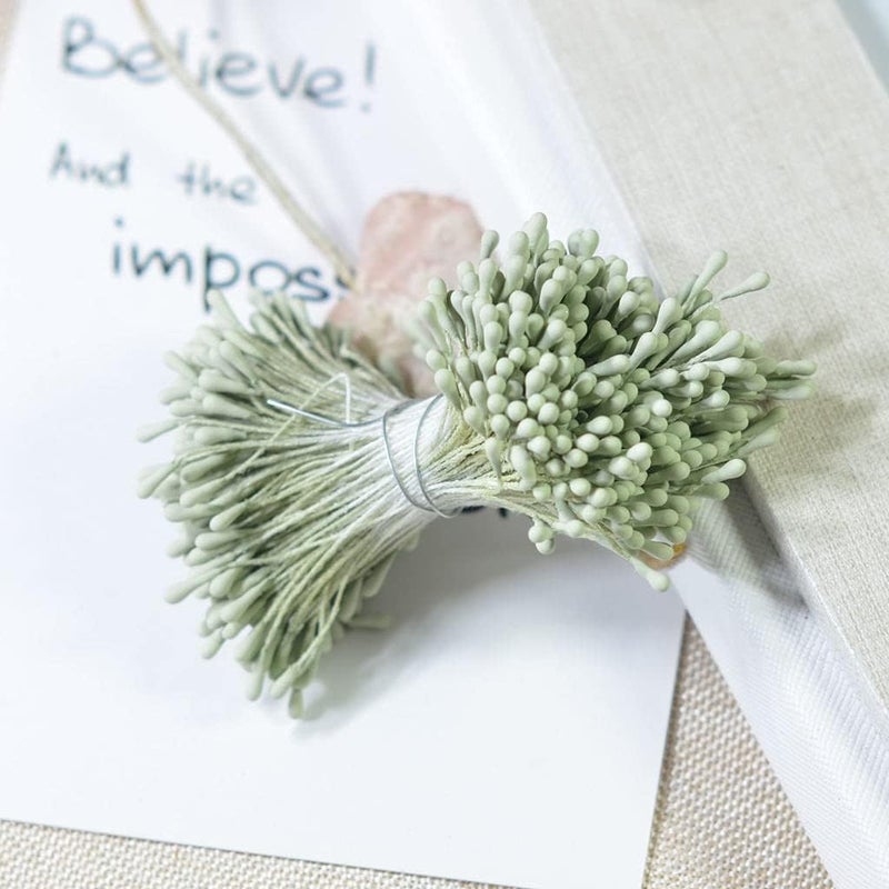 klarako Lot Double Head DIY Artificial Mini Flower Stamen Pistil DIY Wedding Bouquet  light green, as described - Image 2