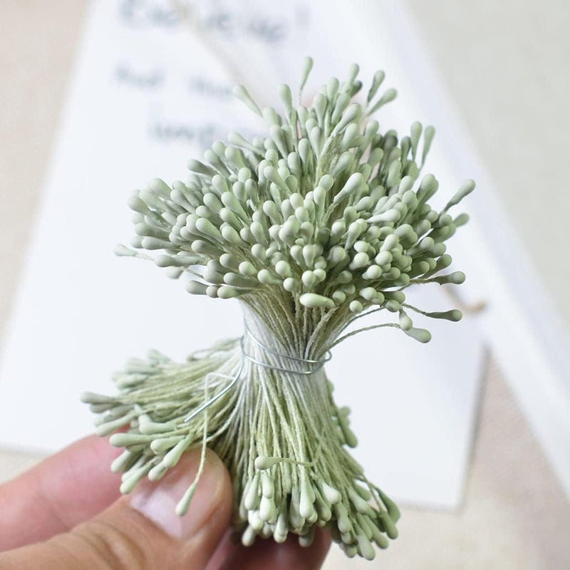 klarako Lot Double Head DIY Artificial Mini Flower Stamen Pistil DIY Wedding Bouquet  light green, as described - Image 3