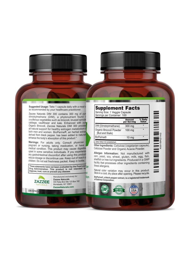 Zazzee Naturals - Extra Strength Dim 300, 10 mg BioPerine and 300 mg Dim per Capsule, 100 Vegan Capsules - Image 1
