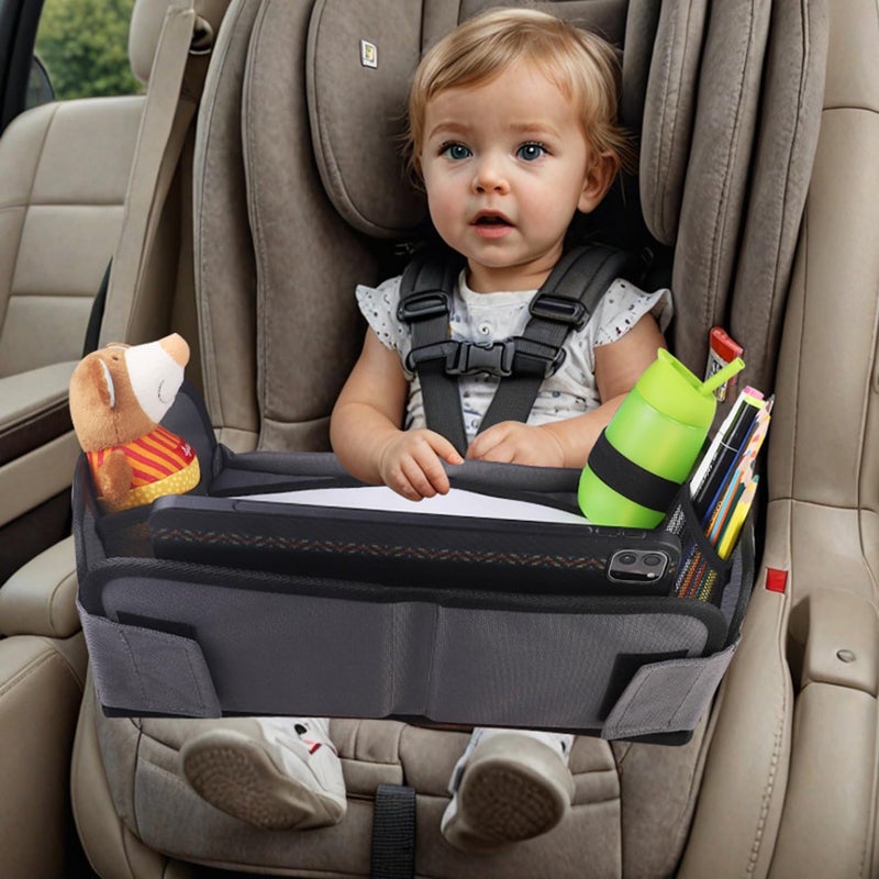 WedFeir Kids Travel Tray for Car, Car Seat Tray, Grey - Image 4