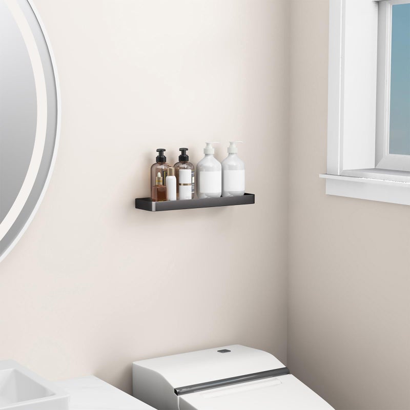 Danpoo 16-Inch Wall Shelf, Clear Tempered Glass with Matte Black Aluminum Frame â€“ Sleek Floating Bathroom Organizer - Image 3
