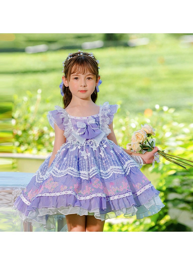 Loquat Girl's Lolita Fluffy Sleeveless Lace Chiffon Skirt Dress Purple/White  - Image 1