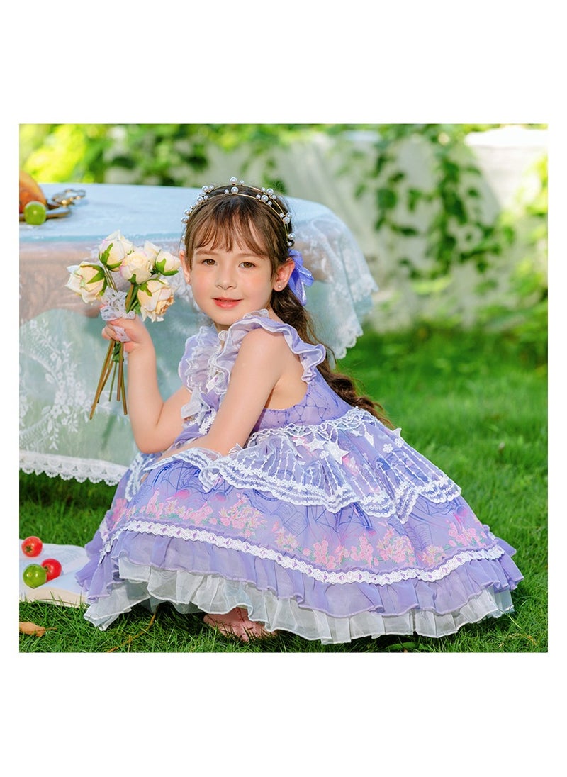 Loquat Girl's Lolita Fluffy Sleeveless Lace Chiffon Skirt Dress Purple/White  - Image 2