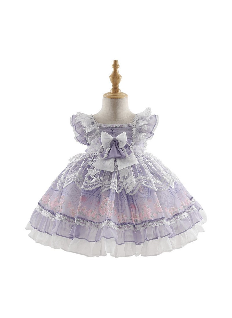 Loquat Girl's Lolita Fluffy Sleeveless Lace Chiffon Skirt Dress Purple/White  - Image 4