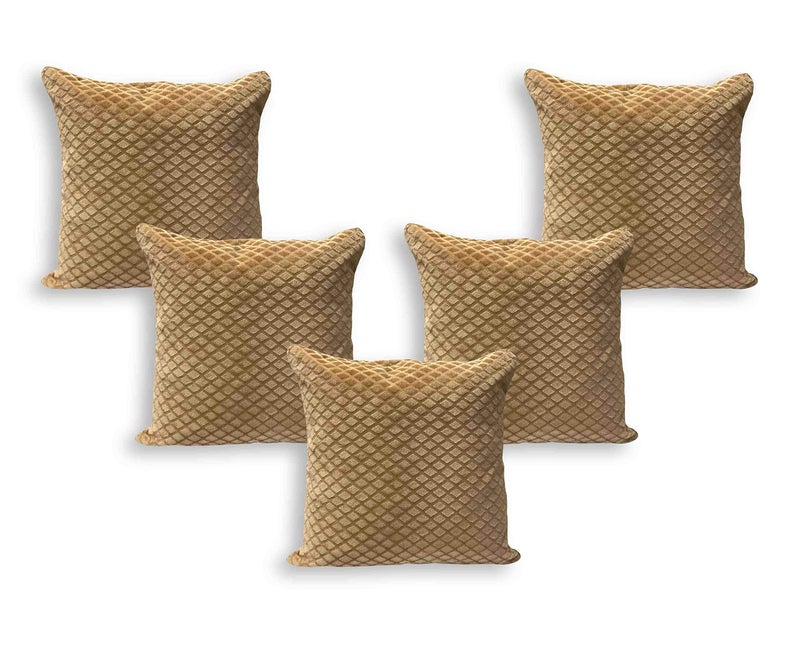 IM FAB ® Beige Velvet Self Check Design Cushion Cover,Set of 5 pcs (16 X 16 inchs or 40 x 40 cm) - Image 5