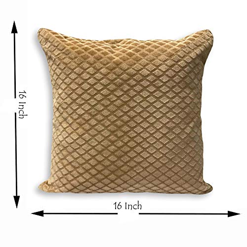 IM FAB ® Beige Velvet Self Check Design Cushion Cover,Set of 5 pcs (16 X 16 inchs or 40 x 40 cm) - Image 4