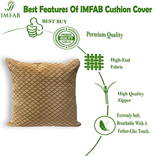 IM FAB ® Beige Velvet Self Check Design Cushion Cover,Set of 5 pcs (16 X 16 inchs or 40 x 40 cm) - Image 3