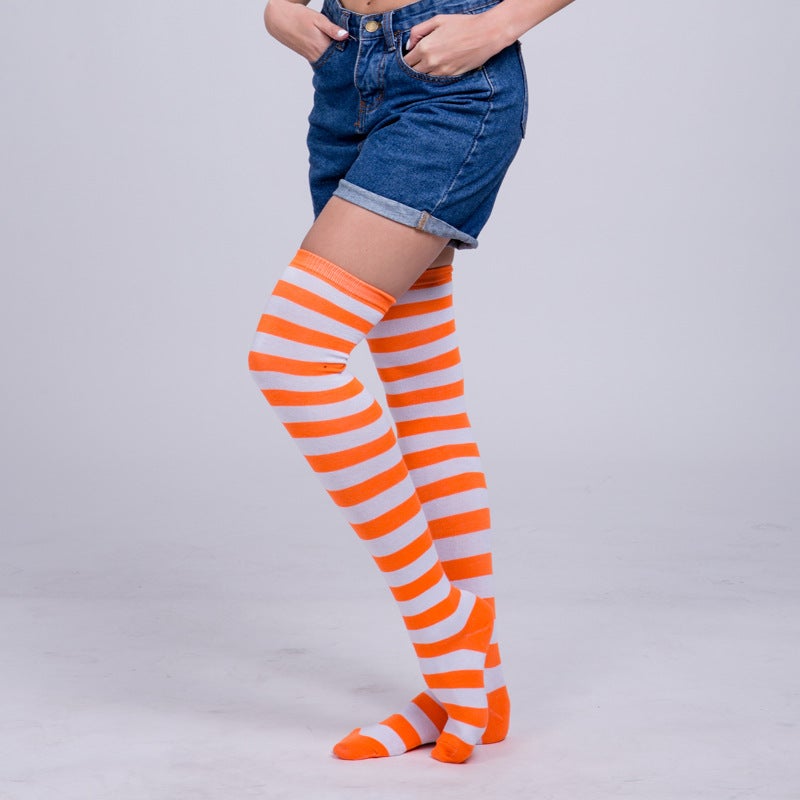 Rainbow Over-Knee Socks Women Halloween Stripe Light Blue - Image 2