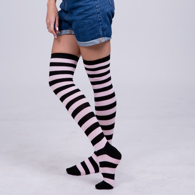 Rainbow Over-Knee Socks Women Halloween Stripe Light Blue - Image 5