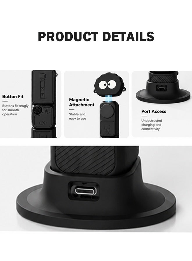SUNDAREE غطاء حماية سيليكوني لـ Pocket 4، 8 قطع، غطاء حماية لـ DJI OSMO Pocket 4، حافظة واقية، واقي عدسة، قاعدة، غشاءان للعدسة، لـ DJI OSMO Pocket 4 Creator Combo (أسود، 8) - Image 3