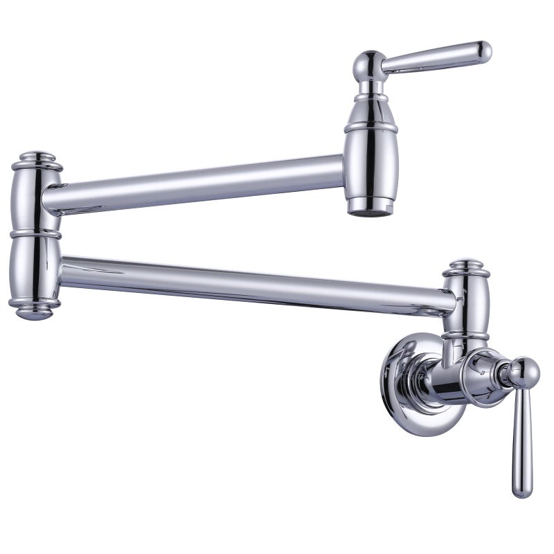 Pot Filler Faucet Chrome ARCORA Modern Pot Filler Wall Mount Kitchen Folding Faucet 2 Handle with Double Joint Swing Arms Brass Stove Faucet