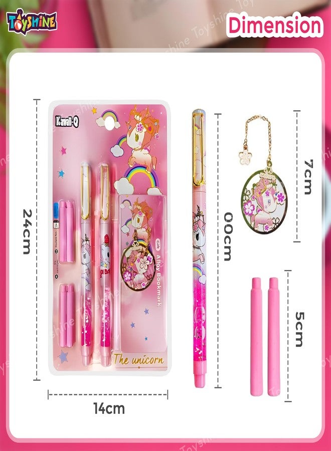 Toyshine Unicorn Glittery Fountain Pen Set with 4 Refills & Unicorn Bookmark School Office Birthday Return Gift Party Favor Stationery Items For Kids Girls Boys - Pink - Image 5