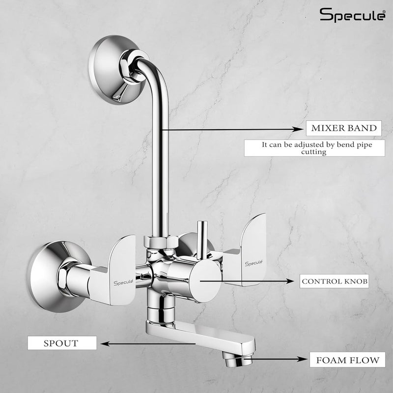 Specule Alive Pure Brass 2 in 1 Wall Mixer with 190mm Bend Pipe 6x6 Overhead Shower Set and Brass Wall Flange Mixer tap for Bathroom Bathroom Mixer Set Wall Mixture Mirror Chrome - Image 2