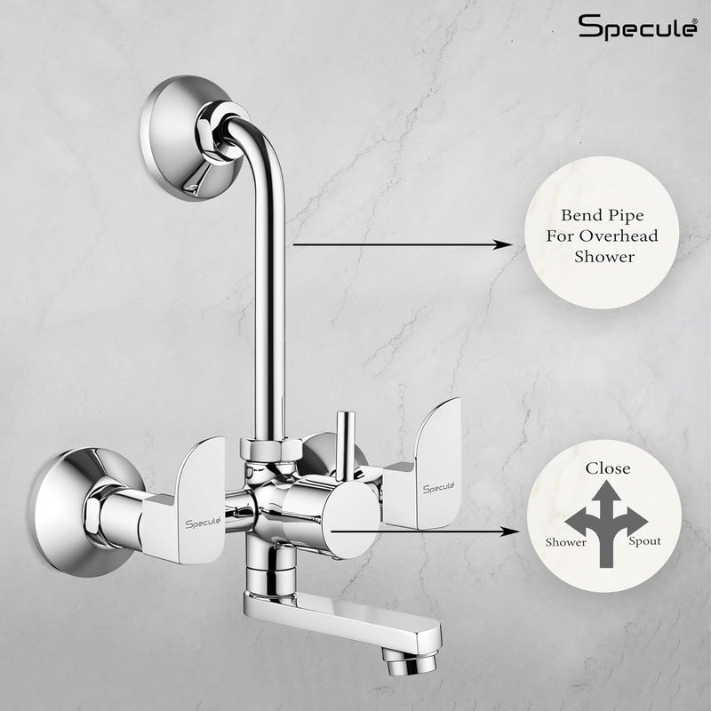 Specule Alive Pure Brass 2 in 1 Wall Mixer with 190mm Bend Pipe 6x6 Overhead Shower Set and Brass Wall Flange Mixer tap for Bathroom Bathroom Mixer Set Wall Mixture Mirror Chrome - Image 4