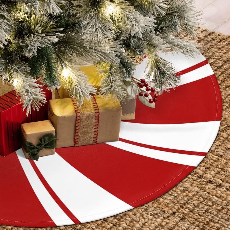 AJIIUSV 48 Inch Red Swirl Christmas Tree Skirt Sweet Candy Cane Red and White Ornaments Home Party Decoration - Image 5