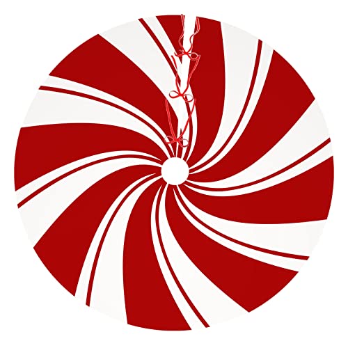 AJIIUSV 48 Inch Red Swirl Christmas Tree Skirt Sweet Candy Cane Red and White Ornaments Home Party Decoration - Image 1