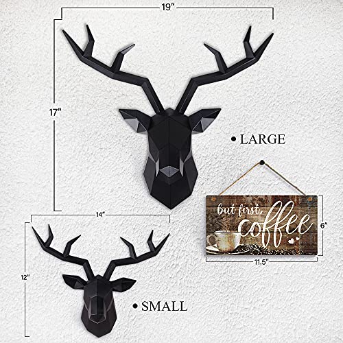Keygift Deer Head Wall Decor Geometrical Black Deer Antlers Wall Sculpture Faux Taxidermy Resin Wall Animal Head 19x7x17 Inches - Image 2
