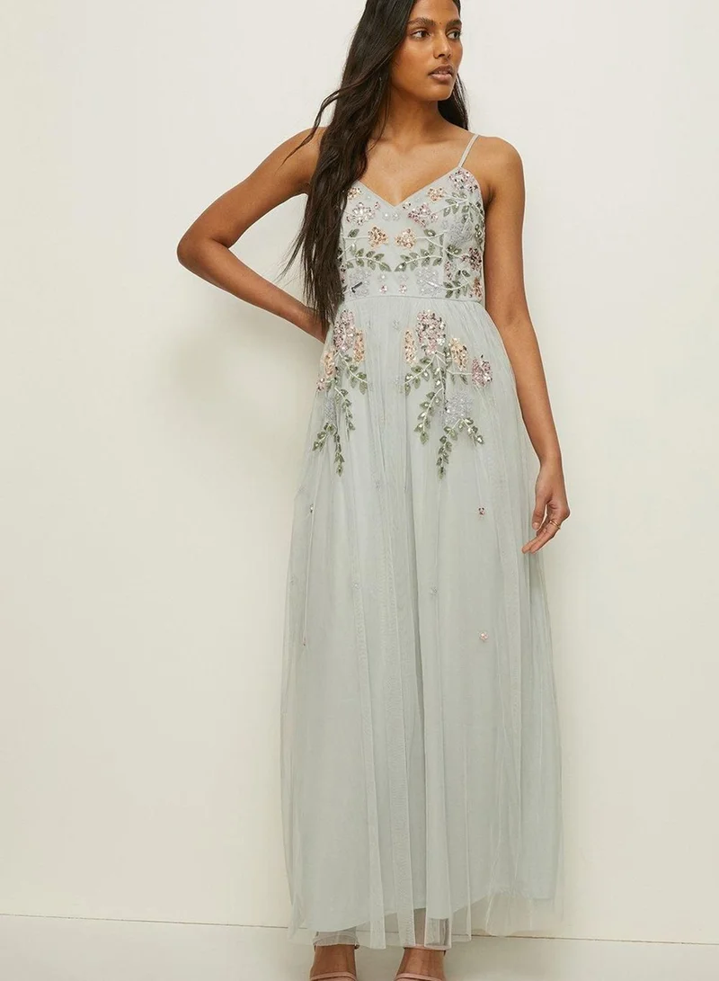 Oasis Tulle Detail Strappy Embroidered Dress