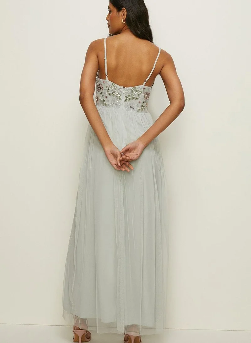 Oasis Tulle Detail Strappy Embroidered Dress