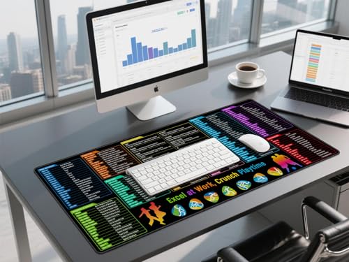 JIALONG Excel Mouse Pad Shortcuts - Excel Formulas Cheat Sheet Desk Pad, Anti-Slip Large Desk Mat with Durable Stitched Edges, Big Excel Keyboard Mat for Office, Gaming, and Home - Image 5