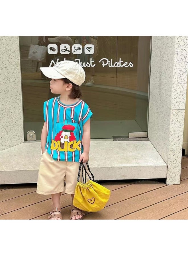 Children's T-shirt  Summer Style Boys And Girls Korean Cartoon Print T-shirt Kidsren's Casual Vest Dress Brother And Sister Outfit