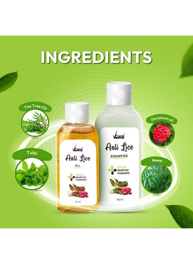 في كير مجموعة شامبو وزيت Vcare Anti Lice (عبوة من قطعتين)، تزيل القمل والصئبان | علاج القمل | قمل الرأس | إزالة بيض القمل - 90 مل  - Image 3