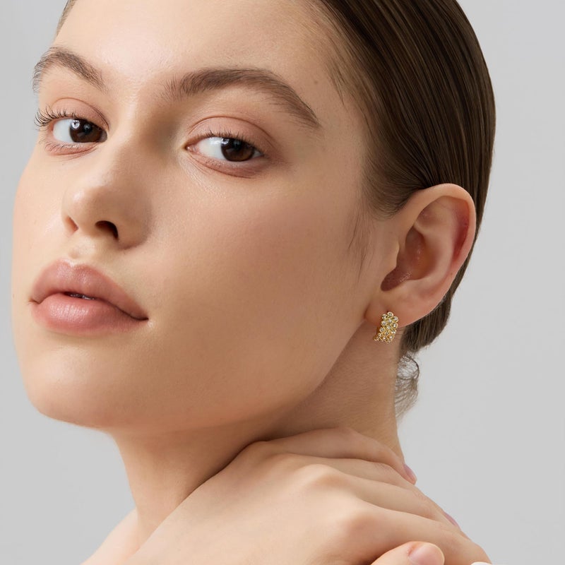 FRUMOS 18K Gold Plated Hollow Out Starry Huggie Earrings for Women, 925 Sterling Silver Hypoallergenic Post, Sparkling Cubic Zirconia Inlay, Lightweight Versatile Huggie Hoops for Daily Commute & Date Night - Image 4