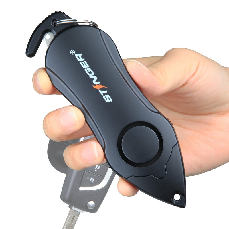Stinger Personal Safety Alarm Keychain Emergency Tool, Panic Alarm Siren, Seatbelt Cutter, Car Window Breaker, Safety Device for Women Kid, 140 dB Siren (Black) - Image 1