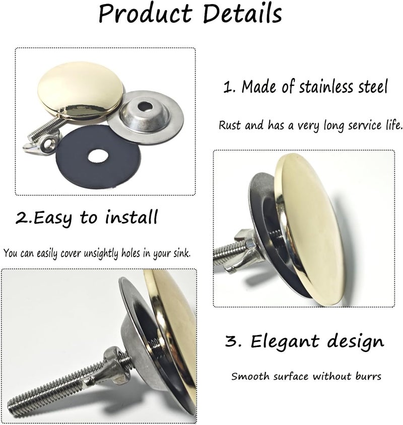 ZMD 2 Inch Kitchen Sink Hole Cover,Faucet Hole Cover Stainless Steel Hole Plug Counter Top Hole Plug Kitchen Sink Tap Hole Sink Plug Stopper Kitchen Blanking Metal Plug (Gold) - Image 3