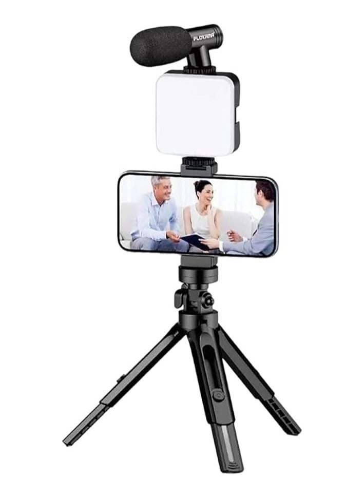 5 in 1 Video Camera Tripod, Grip Mount, Microphone and LED Light Kit for Any Smartphone for Professional Filmmaking and Video (U-Shaped Frame, LED Light, Microphone and Tripod), Model No. (PK-773) - Image 1