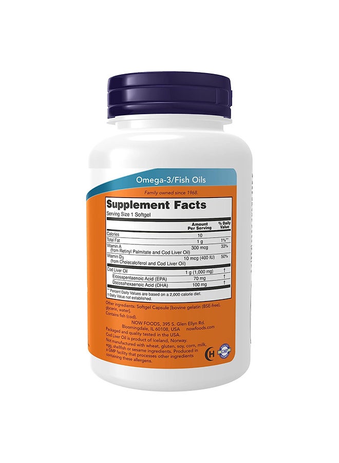Now Foods Cod Liver Oil Extra Strength 1000 mg 90 Softgels - Image 2