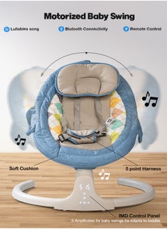 بيبي مهد أرجوحة كهربائي أوتوماتيكي للأطفال من Lullabies مع سرعة تأرجح قابلة للتعديل، واستلقاء، وبلوتوث وموسيقى | كرسي هزاز للأطفال مع ناموسية وحزام أمان وألعاب أرجوحة هزازة للأطفال باللون الأزرق الفاتح  - Image 4