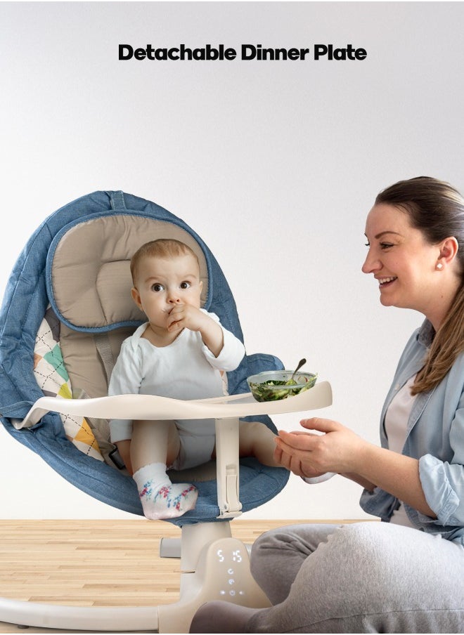بيبي - مهد أرجوحة كهربائي أوتوماتيكي للأطفال من Lullabies مع سرعة تأرجح قابلة للتعديل، واستلقاء، وبلوتوث وموسيقى | كرسي هزاز للأطفال مع ناموسية وحزام أمان وألعاب أرجوحة هزازة للأطفال باللون الأزرق الفاتح - Image 1
