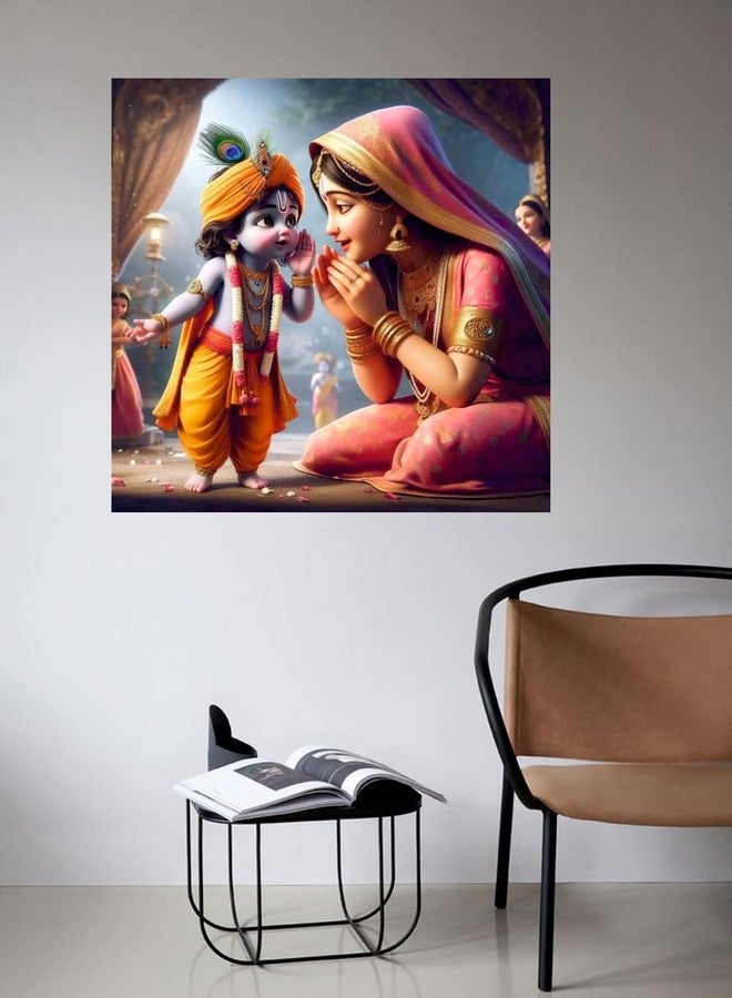 Sky Flying Vinyl Baby Krishna Feather And Yashoda Maa Wall Poster For Living Room, Kids Room, Office (Size - 41Cm X 41Cm) - Image 2