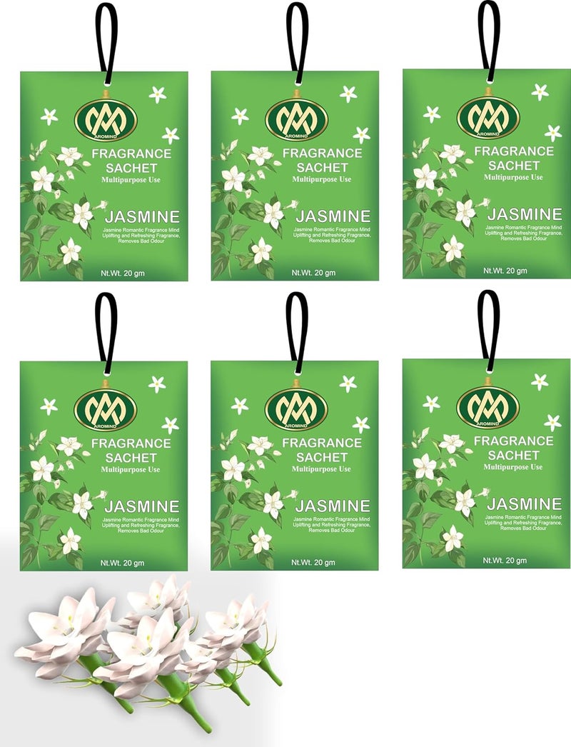 AROMIND Aromind Fragrance Sachets Set Of 6 Jasmine 2Ogm Each Fragrance Pouch Long Lasting Aroma Air Freshener For Wardrobe Clothes Home Car Bathroom Bags Drawer Cupboard Etc Multi Use Fragrance Sachet  - Image 1