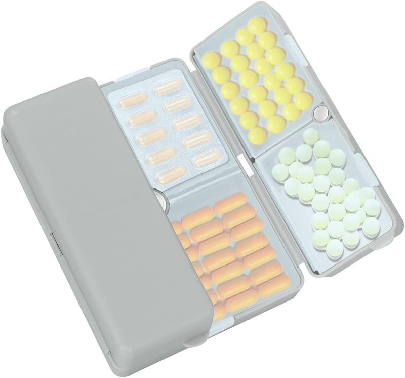 FYY 7 Day Pill Organiser, Travel Tablet Box, Large [Foldable Design] Weekly Medication Case, Portable Daily Supplements Storage Organizer for Vitamins, Cod Liver Oil-Grey - Image 1