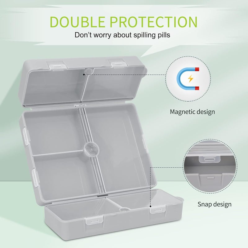 FYY 7 Day Pill Organiser, Travel Tablet Box, Large [Foldable Design] Weekly Medication Case, Portable Daily Supplements Storage Organizer for Vitamins, Cod Liver Oil-Grey - Image 4