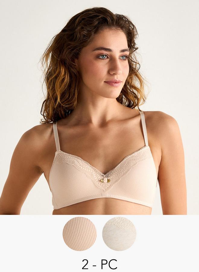 Splash FAV Set of 2 - Lace Detail Ribbed Bra with Hook and Eye Closure - Image 1