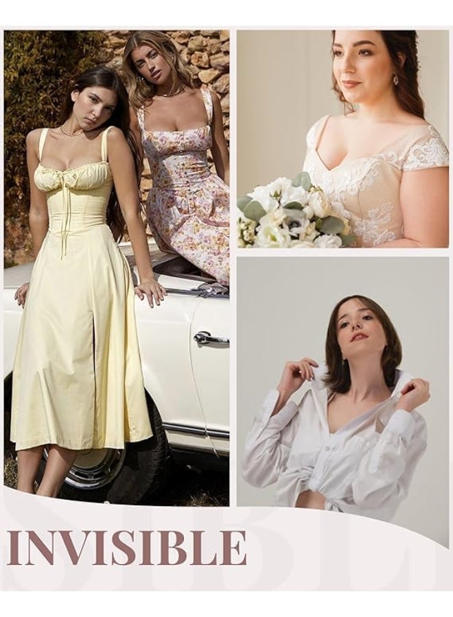 Adhesive Push Up Sticky Bra 2 Pairs Strapless Bra Invisible Backless Silicone Bra with Nipple Covers for Women C- Black Nude - Image 3