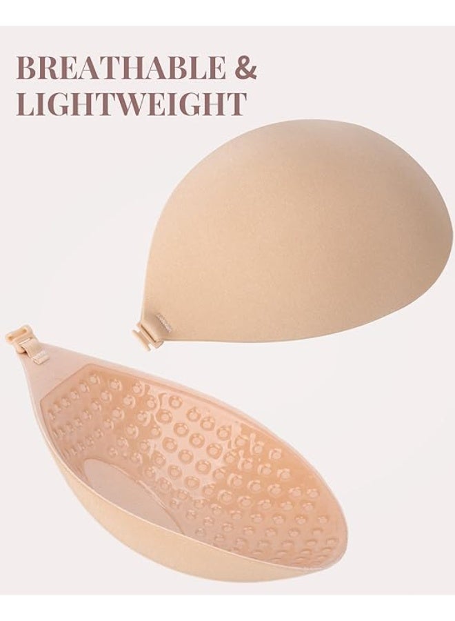 Adhesive Push Up Sticky Bra 2 Pairs Strapless Bra Invisible Backless Silicone Bra with Nipple Covers for Women C- Black Nude - Image 2