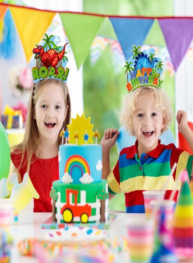 KKBES Happy Birthday Headbands, Dinosaur Party Hats, Dinosaur Birthday Hats for Kids, 3 Patterns - Image 2