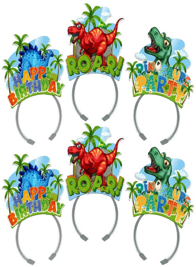 KKBES Happy Birthday Headbands, Dinosaur Party Hats, Dinosaur Birthday Hats for Kids, 3 Patterns - Image 1