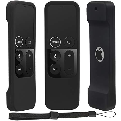 Pinowu Silicone Case for Apple TV 4K/4th Gen Remote, Lightweight Anti-Slip & Secure Protective Cover for Apple TV 4K Siri Remote Controller with Hooks - Black - Image 1