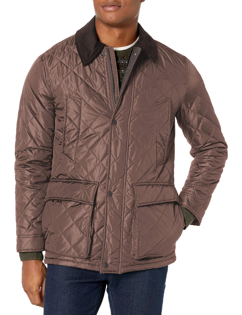 Cole Haan Men's Quilted Nylon Barn Jacket with Corduroy Details, wren, Small - Image 1