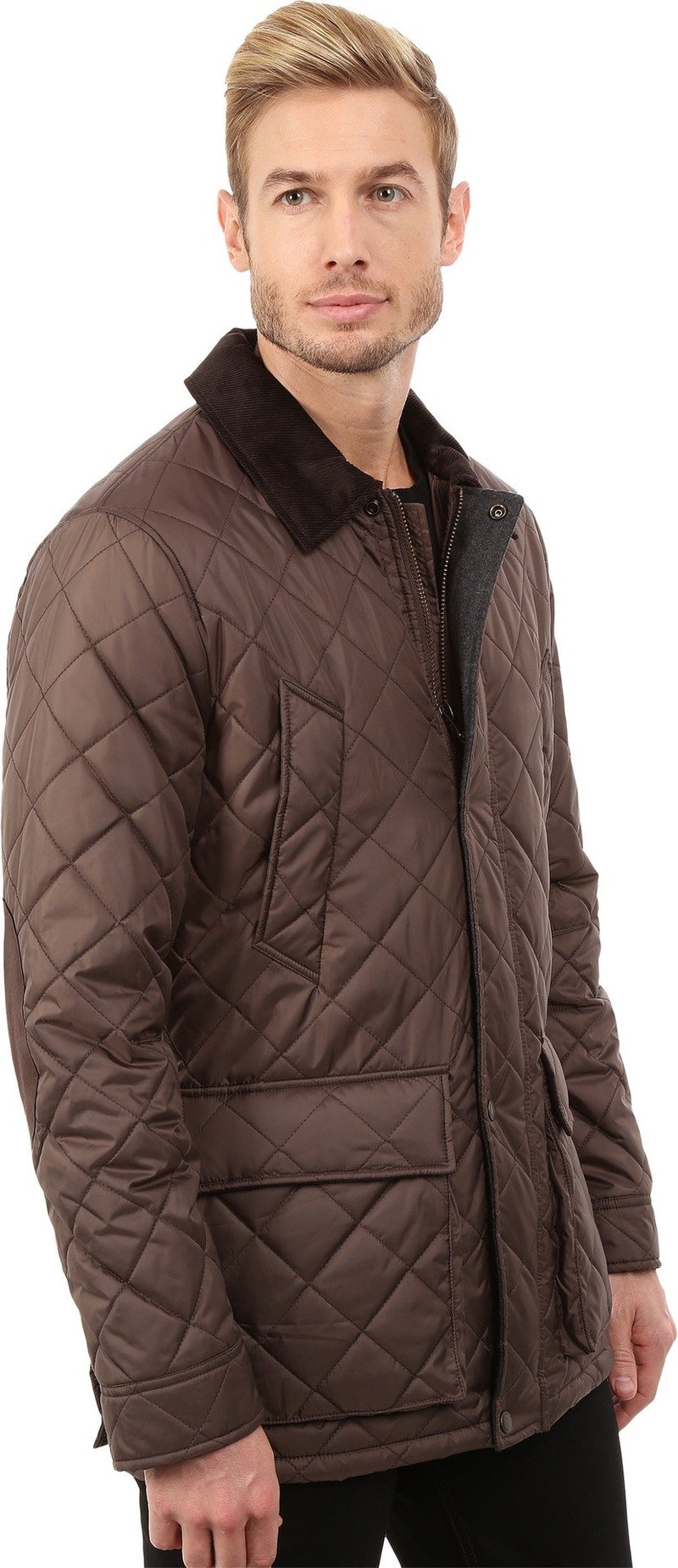Cole Haan Men's Quilted Nylon Barn Jacket with Corduroy Details, wren, Small - Image 3