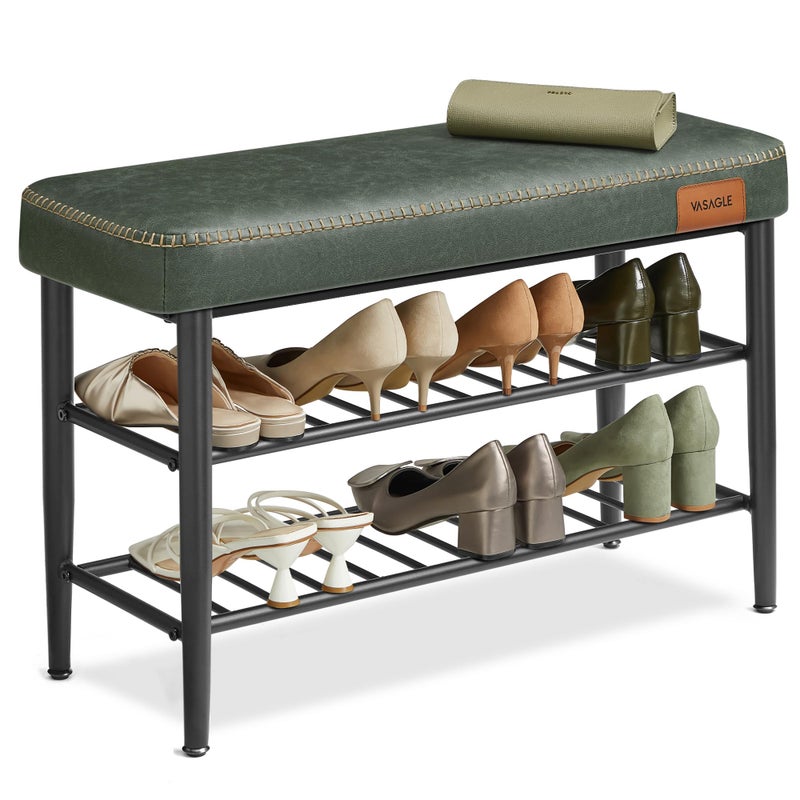 VASAGLE VASAGLE EKHO Collection  Shoe Rack Bench Storage Bench for Entryway Synthetic Leather with Stitching MidCentury Modern Loads 300 lb 118 x 315 x 197 Inches Forest Green ULSB054C01