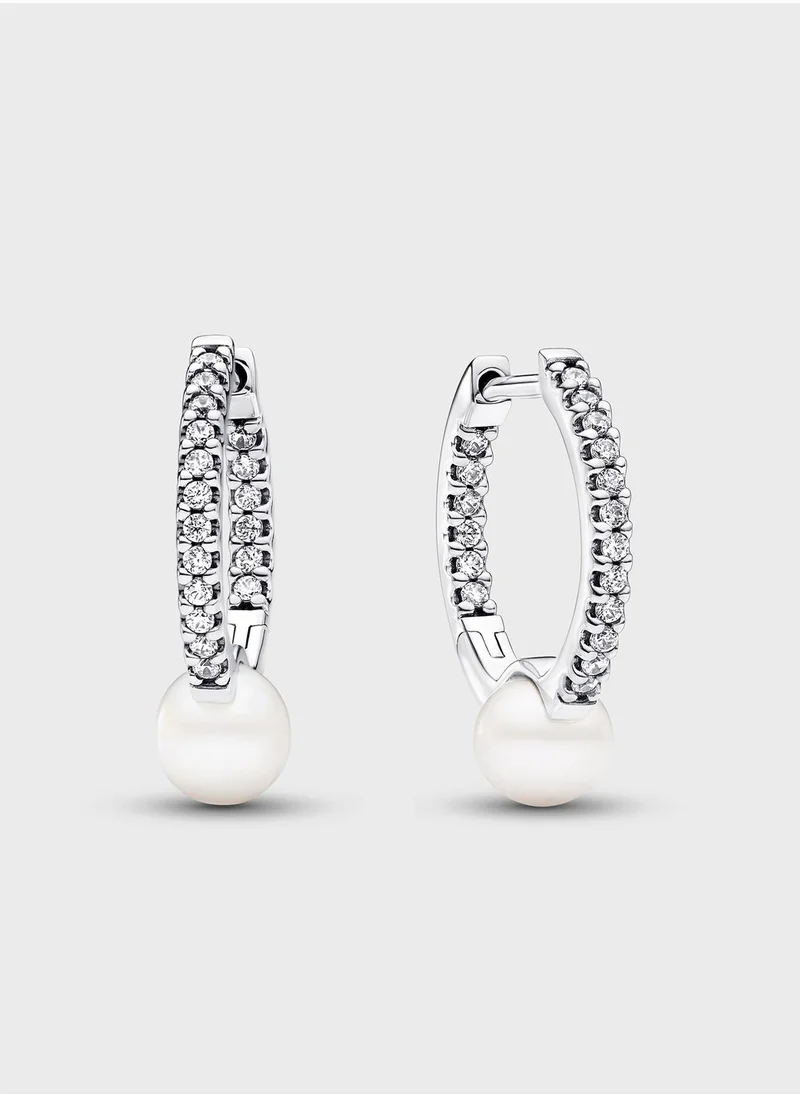 PANDORA Treated Freshwater Cultured Pearl & Pav Hoop Earrings