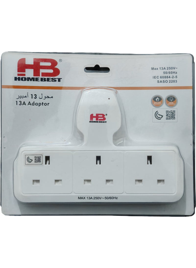 هوم بيست محول طاقة متعدد المخارج مع حماية من ارتفاع الجهد، بمقبس بريطاني 13 أمبير، مناسب للاستخدام في المنزل، المطبخ، المكتب، والسفر، من Homebest AU213 (أبيض)، معتمد من SASO - Image 3